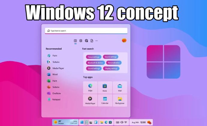 Windows 12 Concept với giao diện Taskbar linh hoạt.