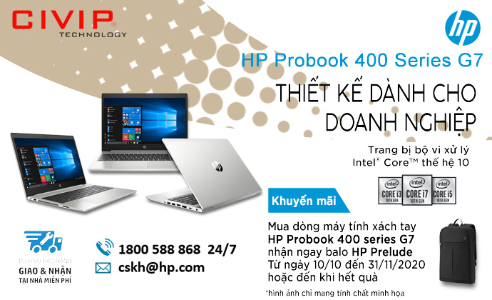 Probook 430/440/450 G7 tặng Balo HP Prelude T102020