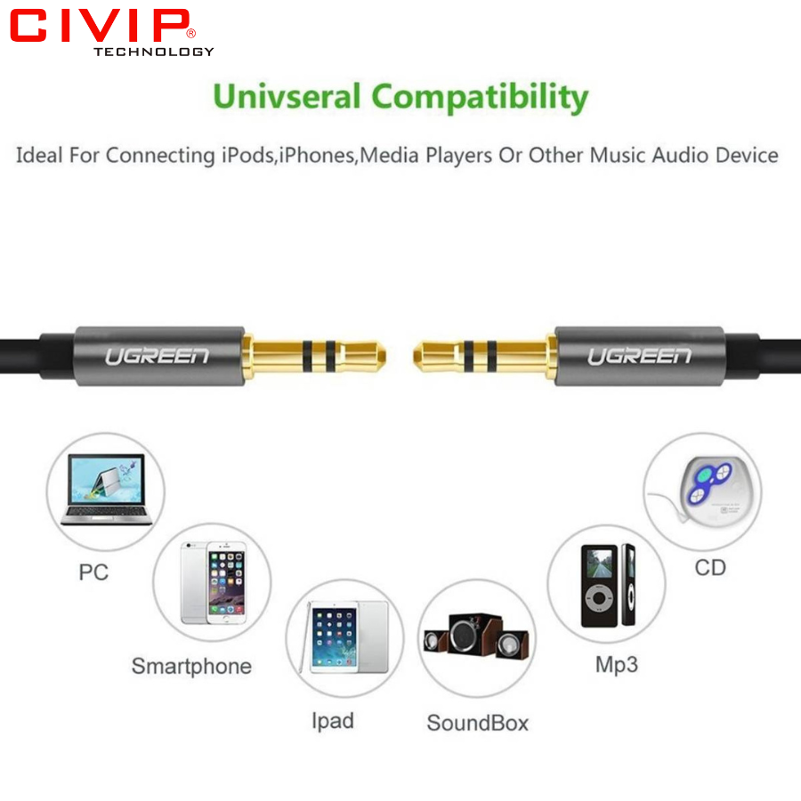 Cáp Audio 3.5mm dài 5M Ugreen 10737 mạ vàng 24K