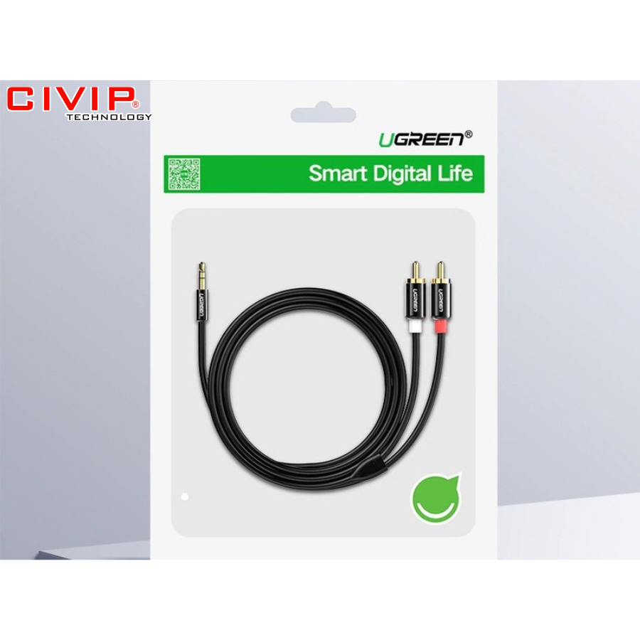 Cáp Audio 3,5mm ra 2 đầu RCA dài 2M Ugreen 10584