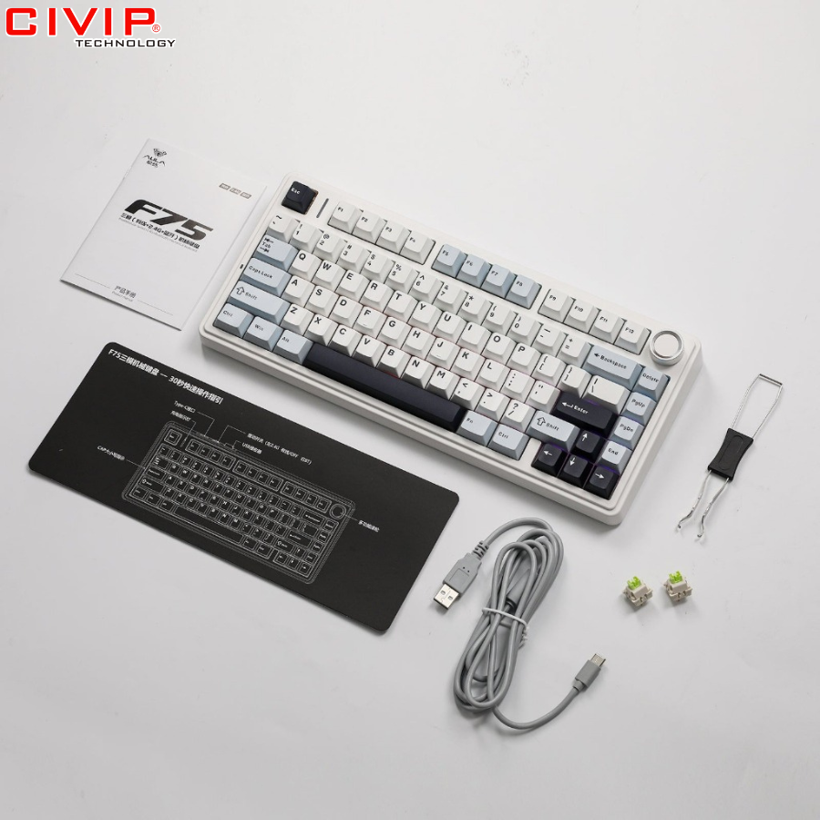 Bàn phím cơ không dây AULA F75 - Grey Wood V3 Switch