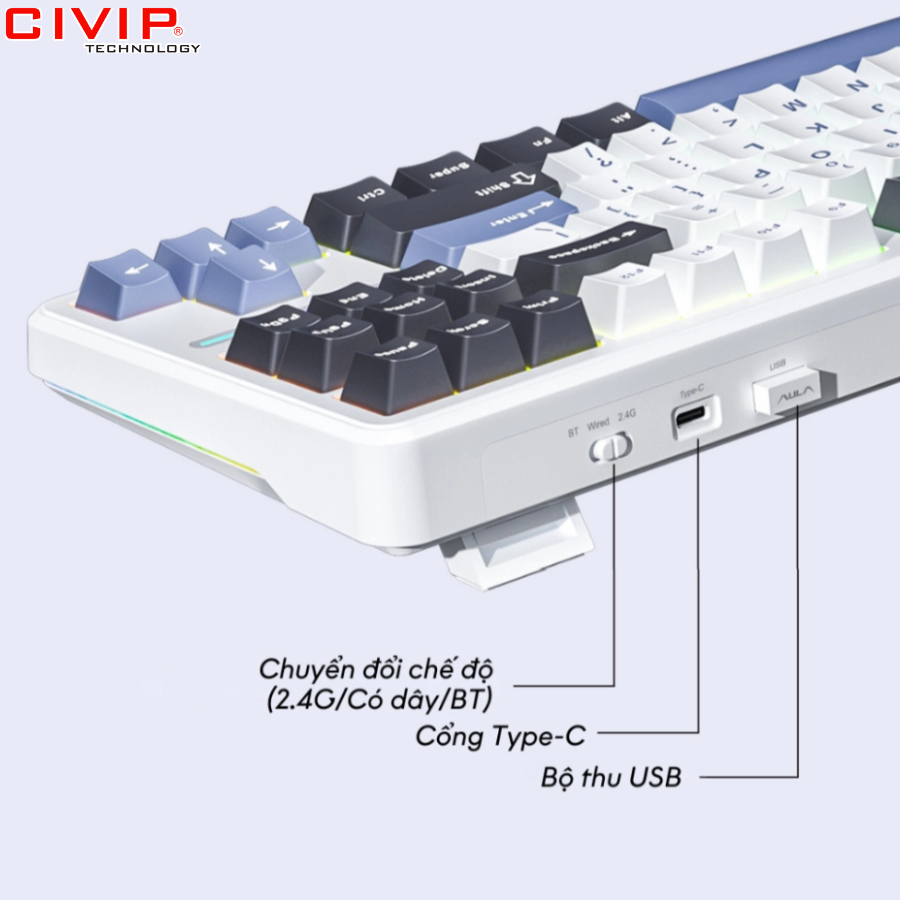 Bàn phím cơ không dây AULA F87 - Grey Wood V3 Switch