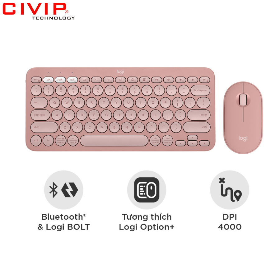Bộ phím chuột Logitech Pebble 2 WIRELESS/BLUETOOTH - Hồng Bộ phím chuột Logitech Pebble 2 WIRELESS/BLUETOOTH - Hồng