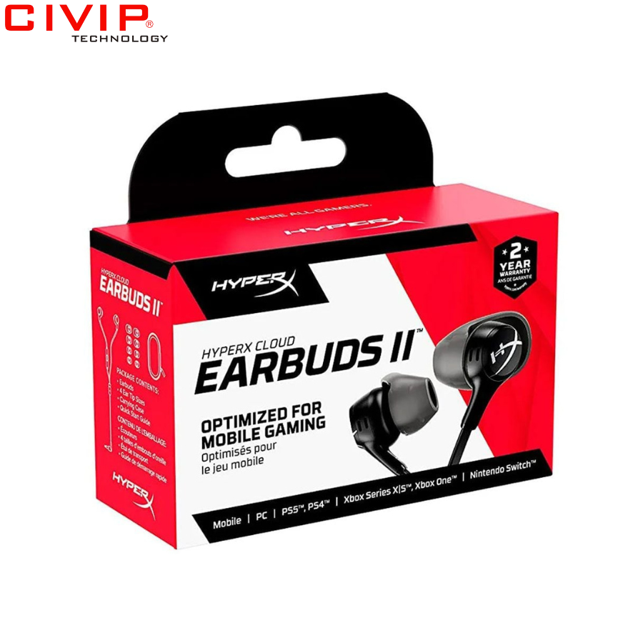 Tai nghe gaming có dây KingstonHyperX Cloud Earbuds II Black (70N24AA)