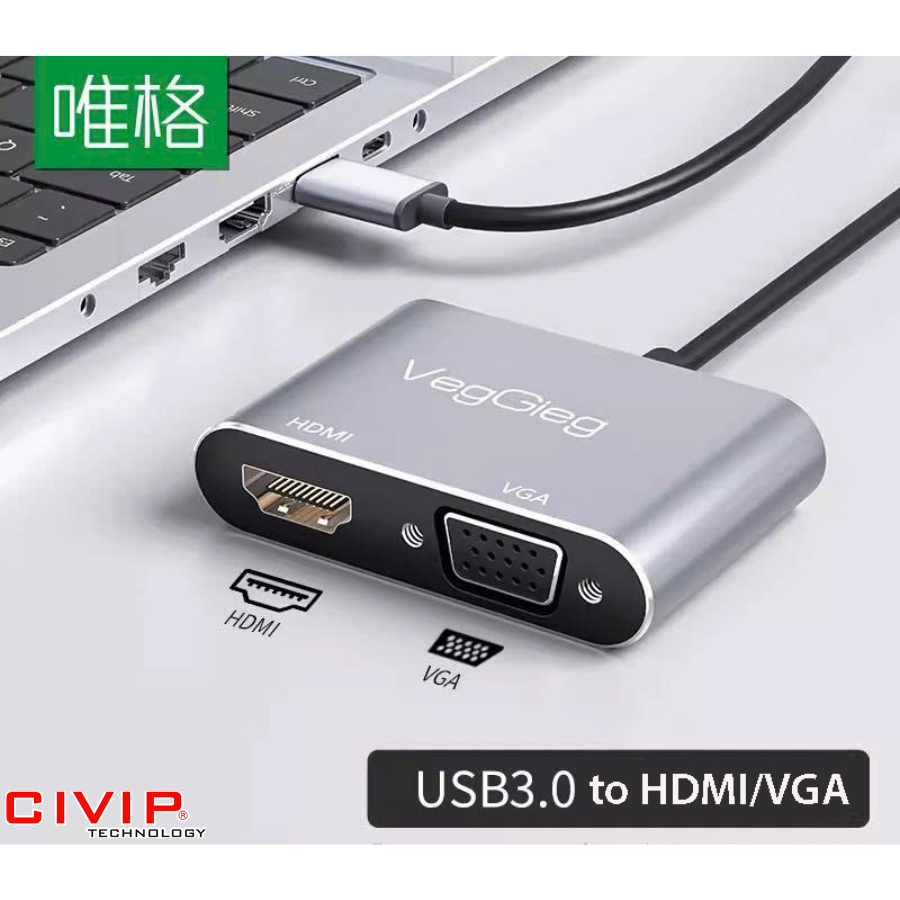 Bộ chuyển USB 3.0 to HDMI + VGA + Audio VegGieg V-Z918