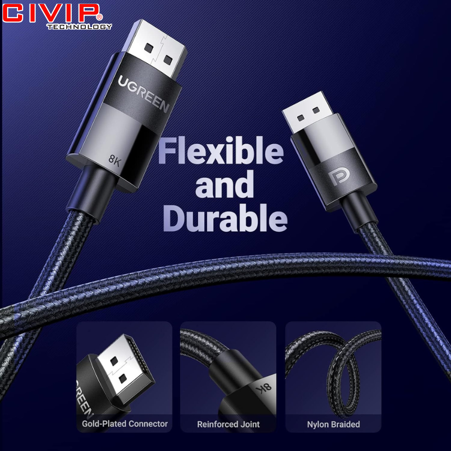 Cáp Displayport 1.4 dài 1.5m hỗ trợ 8K@60Hz Ugreen 80391