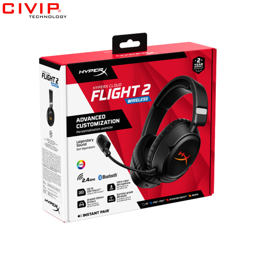 Tai nghe không dây Gaming HP HyperX CLOUD FLIGHT 2 WIRELESS Black B5VC4AA