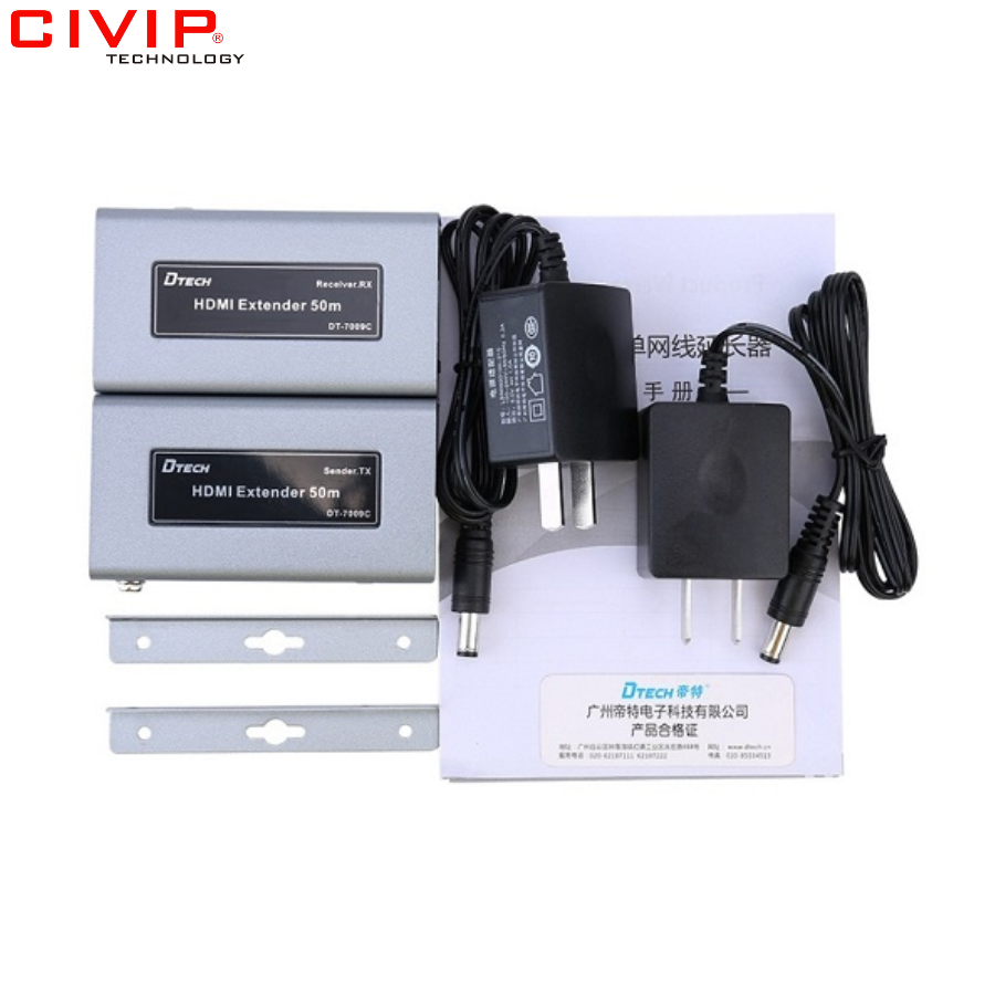 Bộ kéo dài HDMI qua cáp Lan 50M Dtech 7009C