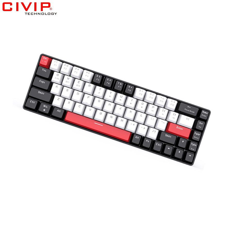 Bàn phím cơ không dây Edra EK368L Black White - Red switch
