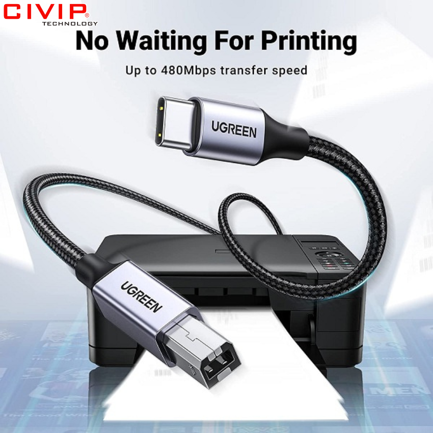 Cáp máy in USB Type C to USB B dài 3m Ugreen 80808