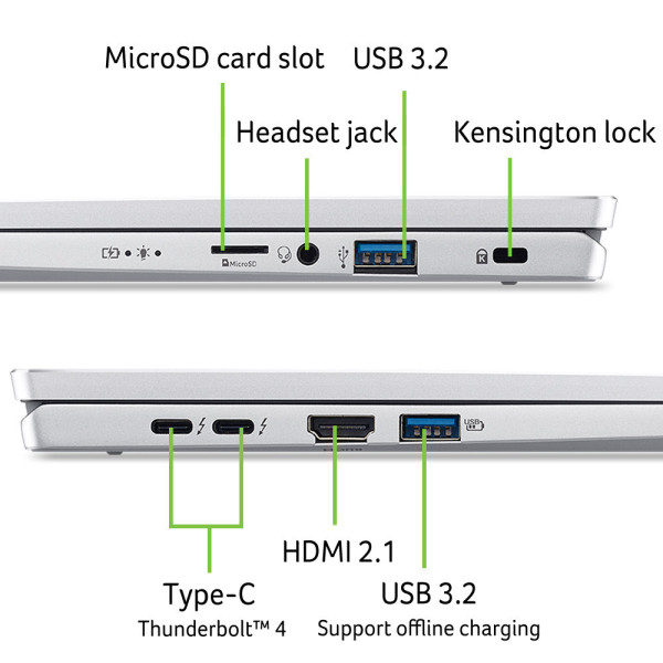 Laptop Acer Swift Go AI OLED SFG14-73-75YM NX.KSGSV.002 (Ultra 7 155H/ 16GB/ 512GB SSD/ 14 inch 2.8K/ 120Hz/ Win11/ Silver/ Vỏ nhôm/ 1Y)