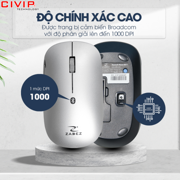 Chuột không dây Zadez M-371SV Bạc