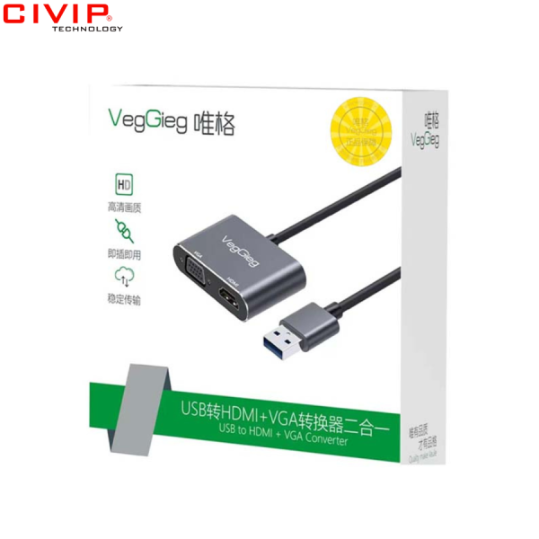 Bộ chuyển USB 3.0 to HDMI + VGA + Audio VegGieg V-Z918