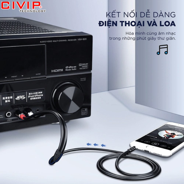 Cáp Audio 3,5mm ra 2 đầu RCA dài 5m chính hãng Ugreen 10591