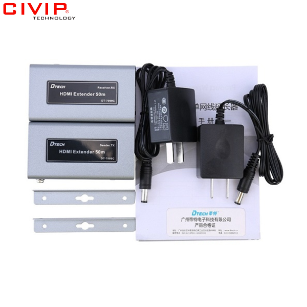 Bộ kéo dài HDMI qua cáp Lan 50M Dtech 7009C