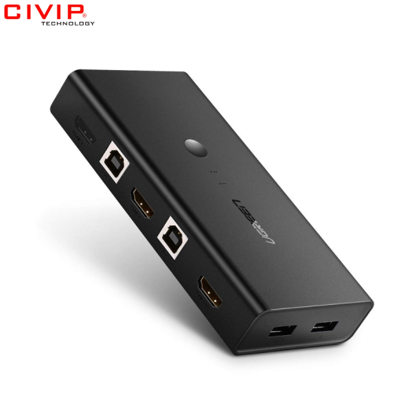 Bộ chuyển đổi 2 máy tính dùng 1 màn hình HDMI - Auto 2 USB KVM Switch chính hãng Ugreen 50744