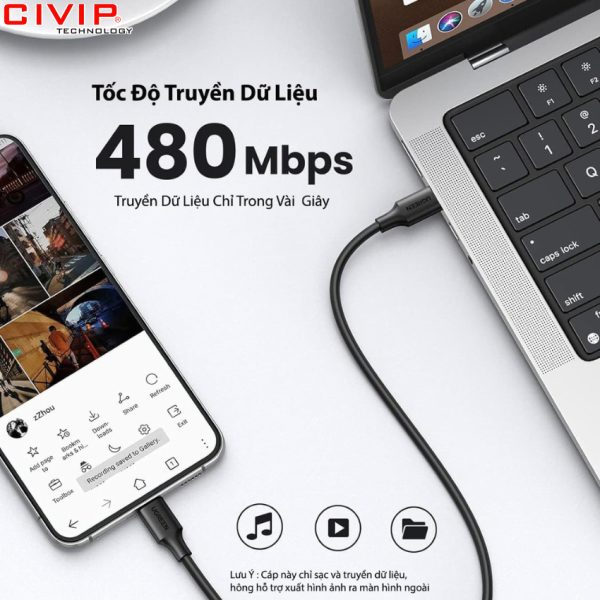 Cáp sạc điện thoại Type C dài 1M Ugreen 50997