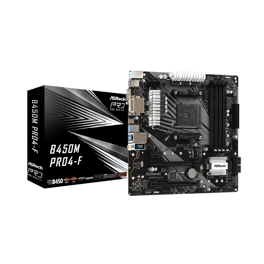 Mainboard ASROCK B450M PRO 4-F (AMD B450/Socket AM4/mATX/4 khe RAM DDR4)