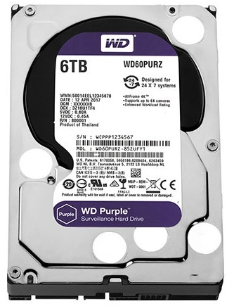 Ổ cứng PC WD Purple (6TB/3.5" SATA 3/64MB Cache/5400RPM) (Màu tím)