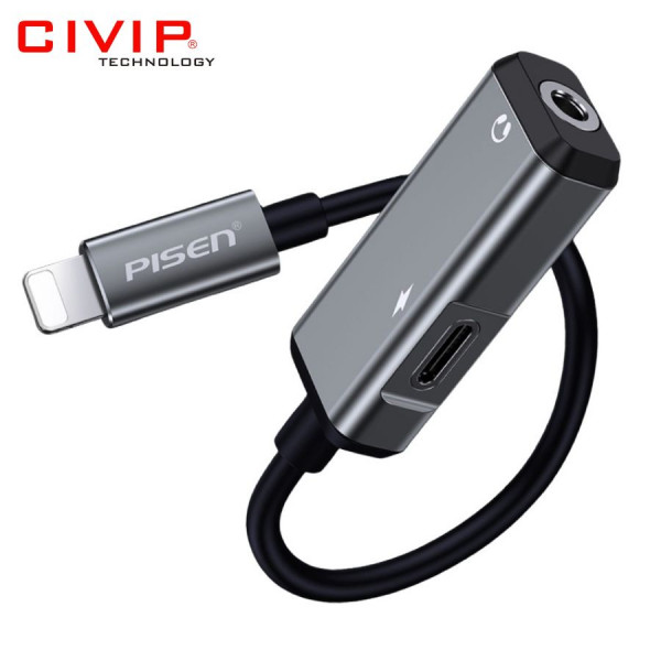 Đầu chuyển Pisen 2 in 1( Charging, Music, lightning +3,5mm)