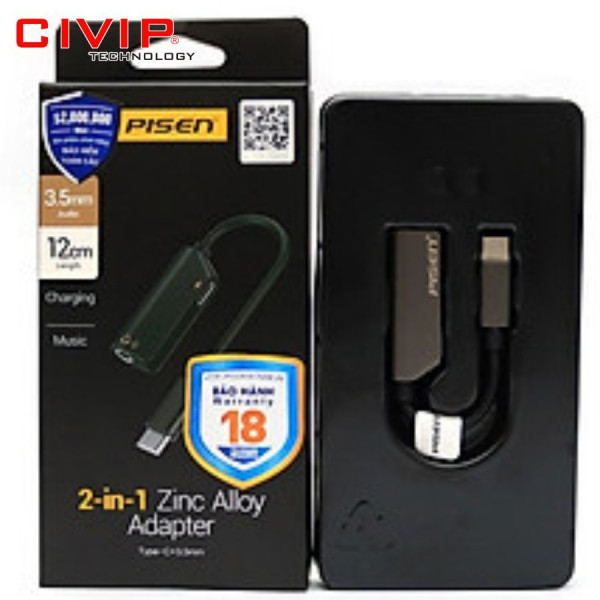 Đầu chuyển Pisen 2 in 1( Charging, Music, lightning +3,5mm)