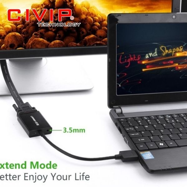 Cáp chuyển đổi HDMI to VGA Audio hỗ trợ nguồn phụ Ugreen 40233