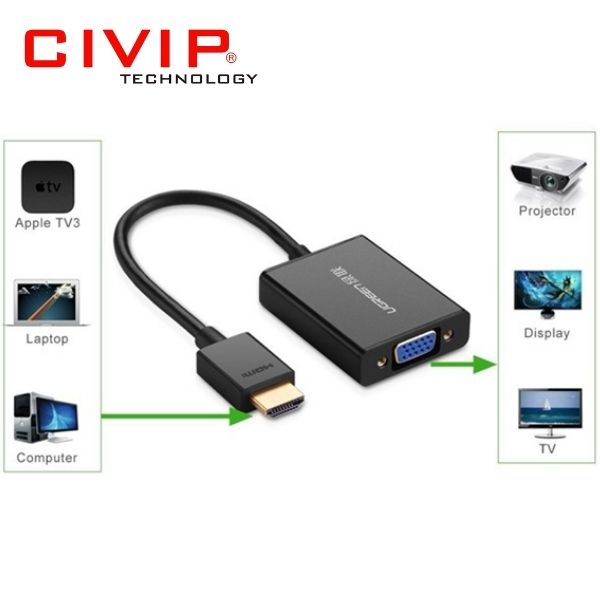 Cáp chuyển đổi HDMI to VGA Audio hỗ trợ nguồn phụ Ugreen 40233