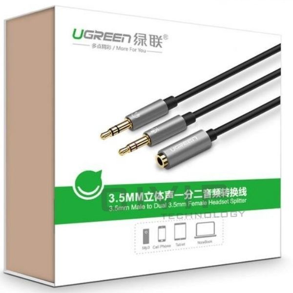 Cáp chuyển đổi Audio 3.5mm sang 2 đầu 3.5mm 1 mic 1 loa chính hãng Ugreen UG-20899