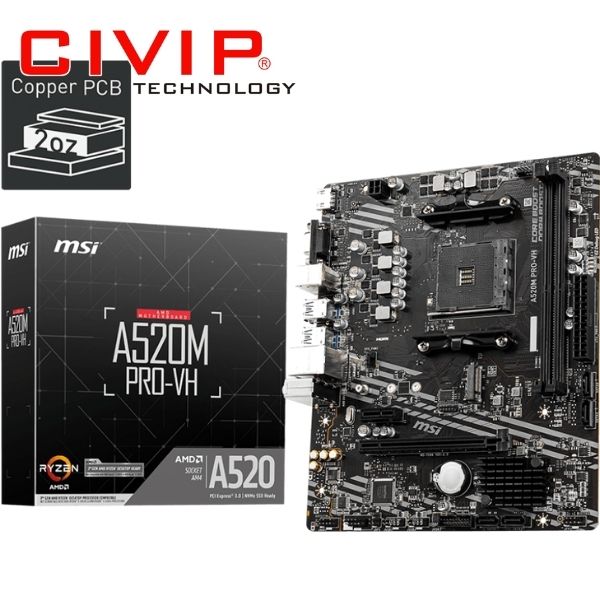 Mainboard MSI A520M PRO-VH (AMD A520, Socket AM4, DDR4, mATX, VGA + HDMI))