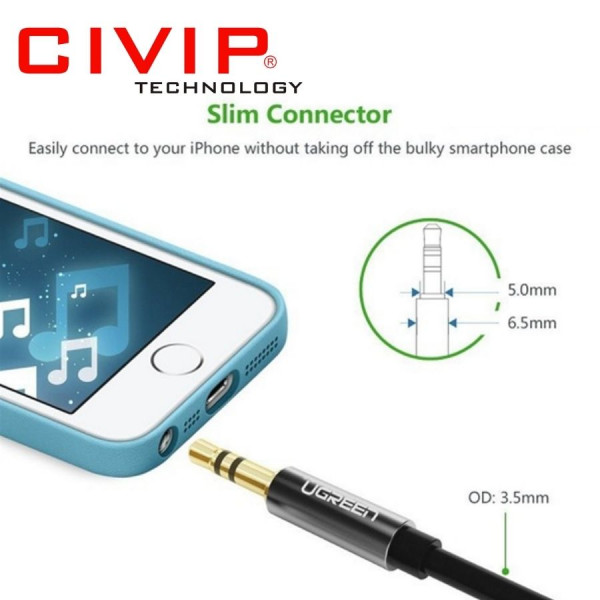 Cáp Audio 3.5mm dài 1M mạ vàng 24K Ugreen 10733