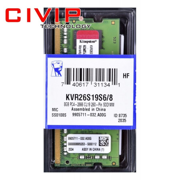 Ram Laptop Kingston 8GB/2666MHz - KVR26S19S6/8