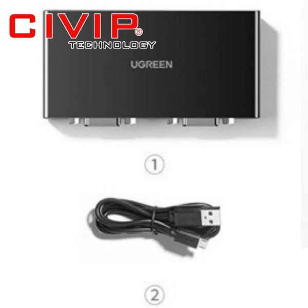Bộ chia tín hiệu VGA 1 ra 2 màn hình Full HD Ugreen 80190 cao cấp (1-2)