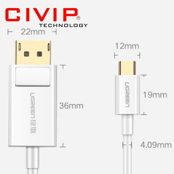 Cáp chuyển đổi Type C to DisplayPort 1.5M Ugreen 40420