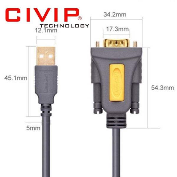 Cáp chuyển đổi USB to Com DB9 RS232 2M Ugreen 20222