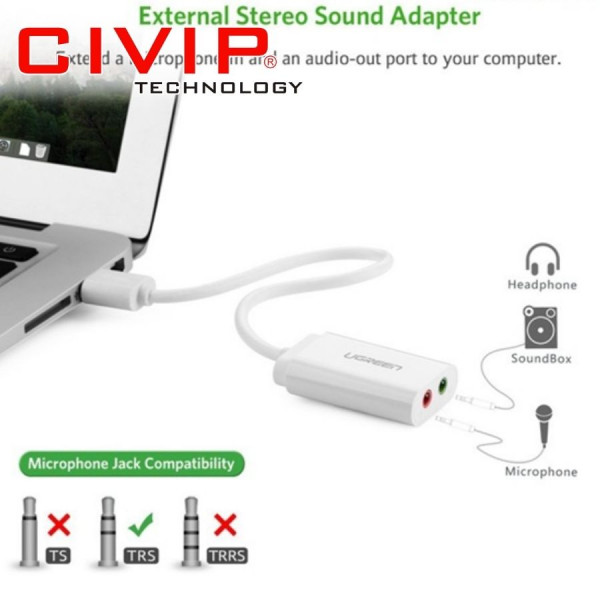 Cáp chuyển đổi USB to Sound 3.5mm Ugreen 30143