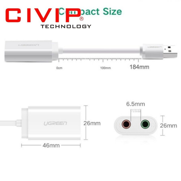 Cáp chuyển đổi USB to Sound 3.5mm Ugreen 30143