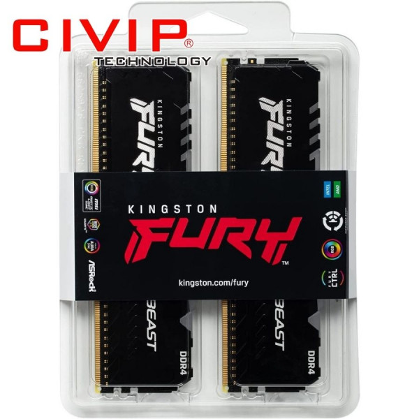 Ram PC Kingston Fury Beast 16GB 3200Mhz (8GBx2) (KF432C16BBAK2/16) RGB