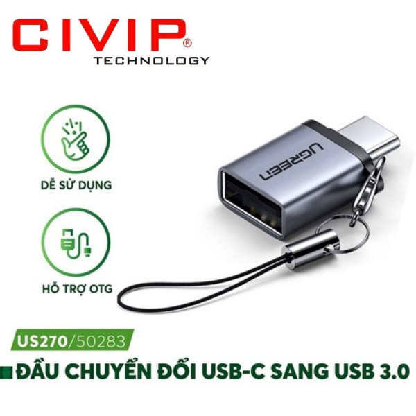 Đầu chuyển đổi OTG USB Type C to USB 3.0 vỏ nhôm Ugreen 50283