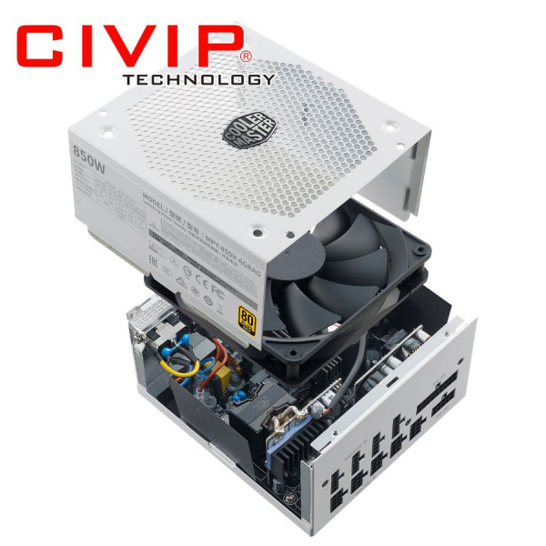 Nguồn Cooler master V GOLD V2 850W WHITE (Full Modular 850W, 4+4x1/8x1 CPU, PCl 6+2 x6, EPS 8x1, 12 SATA, ATX)