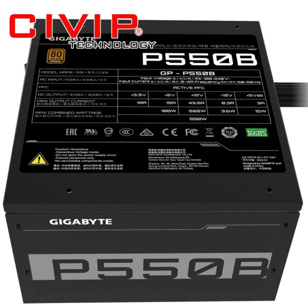 Nguồn Máy Tính Gigabyte GP-P550B 550W (CPU 4+4 Pin x1,  PCI-e 6+2 Pin x2, SATA x6)