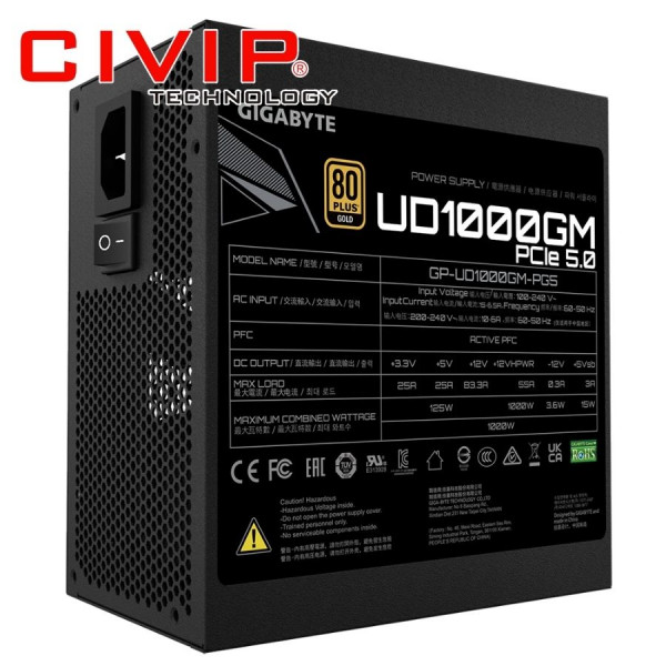 Nguồn máy tính GIGABYTE UD1000GM 80 Plus Gold 1000W (4+4 x 2, 16 x 1, 6+2 x 4, SATA x8, Peripheral x3, floppy x1)
