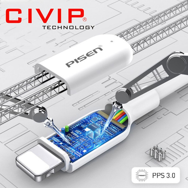 Cáp Sạc Pisen Type C to Lightning 3A 1M CL-PD-1000 Trắng