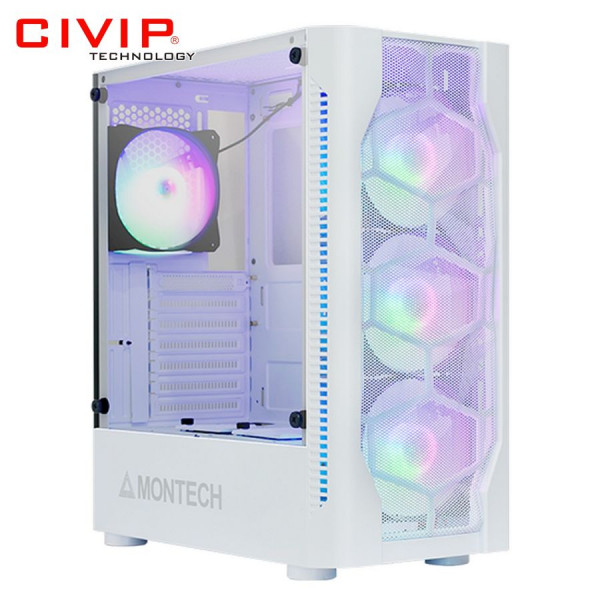 Vỏ Case vi tính Montech X1 White CA0X1WH000MT (Kèm 4 quạt RGB, ATX / mATX / mITX)