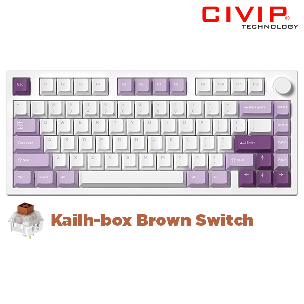 Bàn phím cơ GP75 Taro Purple, Kailh Box Brown Switch