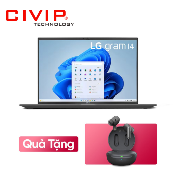 Laptop LG Gram 2023 14Z90R-G.AH53A5 (i5-1340P/Ram 16GB/ 256GB, Intel Iris Xe, Màn hình 14 inch/ WUXGA 1920 x 1200/ Win 11/ Grey)