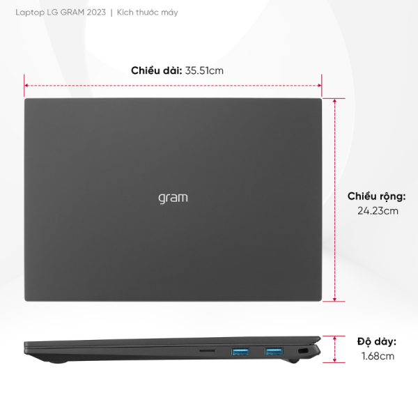 Laptop LG Gram 2023 16ZD90R-G.AX55A5 (Core i5-1340P/Ram 16GB/ 512GB, Intel Iris Xe, Màn hình 16inch/ WQXGA / Non-OS, Black)