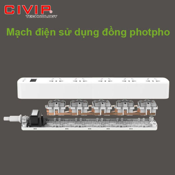 Ổ cắm điện PISEN 5 lỗ 005 (EP) (5 x AC) dây 1.8m