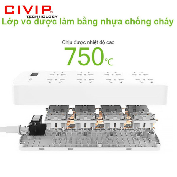 Ổ cắm điện PISEN 8 lỗ 008 (EP) (8 x AC) dây 1.8m