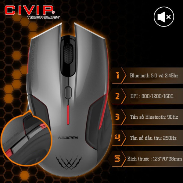 Chuột không dây NEWMEN D500 Dual Mode (2.4Ghz/Bluetooth) Đen