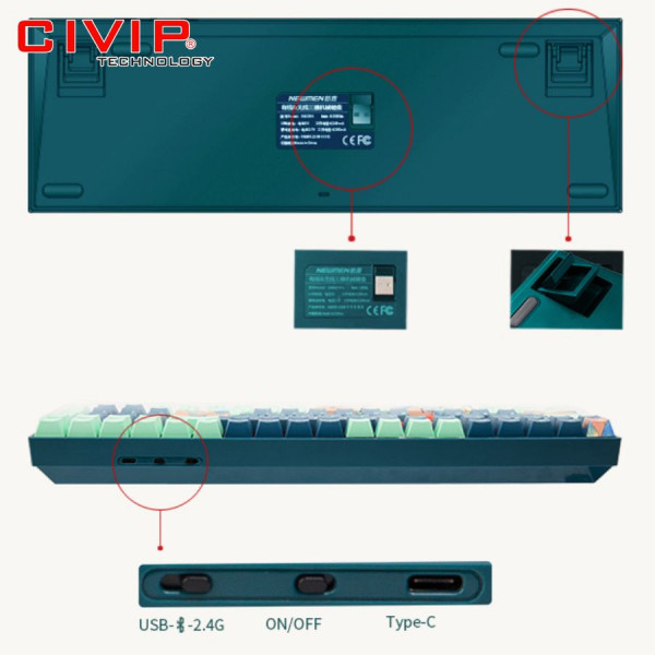 Bàn phím cơ không dây NEWMEN Dual Mode GM1000 Spring - KailhBox White Switch